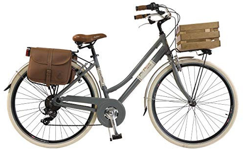 Via Veneto by Canellini Damen Citybike CTB Vintage Stil Rad Cityrad Fahrrader Bike Aluminium mit Korb Kassette (Grau, 46)