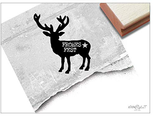 Stempel Weihnachtsstempel HIRSCH mit Frohes Fest - Textstempel Weihnachten Karten Geschenkanhänger Geschenk Weihnachtsdeko - zAcheR-fineT