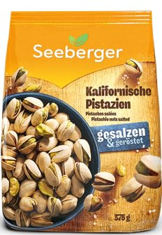 Seeberger Pistazien geröstet & gesalzen, Knackige Pistazienkerne aus Kalifornien feinstens veredelt - intensiv-nussiges Aroma - mit Schale, vegan (1 x 375 g)