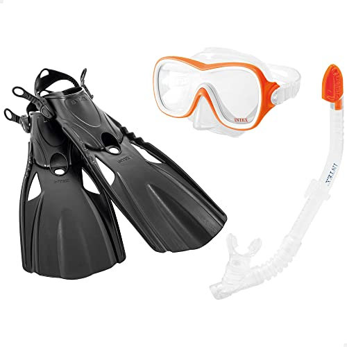 Intex Erwachsene Wave Rider Sports Swim Set, Yellow Mask & Snorkel with Black Fins, M