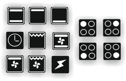 One set of 13 cooker stickers, E cooker labels, oven cook, switch, sign symbols (R29/1/2) (20 x 20 mm)