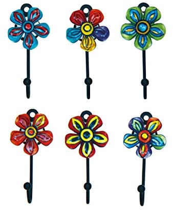Gall&Zick Wandhaken Haken bunt Set Motiv Keramik Handtuchhaken handbemalt (Blume Set/4)