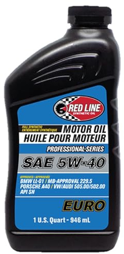 RED LINE OIL 12904 EURO Professional Series Motoröl SAE 5W40 – 0,95 L (1 Quart) – Vollsynthetisches Hochleistungs Motorenöl für Europäische Fahrzeuge API SN, ACEA A3/B4-12 BMW, Mercedes-Benz, VW-Audi