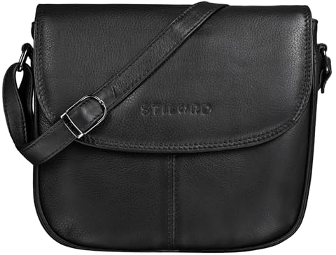 STILORD 'Cleo' Damentasche Echtleder Vintage Handtasche Ledertasche für Frauen zum Umhängen ideal als Kleine Abendtasche Ausgehtasche Shopper Tasche Leder, Farbe:schwarz