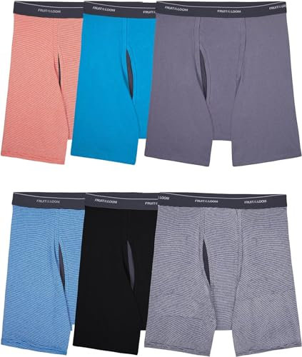 Fruit of the Loom Men's Coolzone Boxer Briefs, Moisture Wicking & Breathable, Assorted Color Multipacks, 6 Pack - Stripe/Solid, 3XL