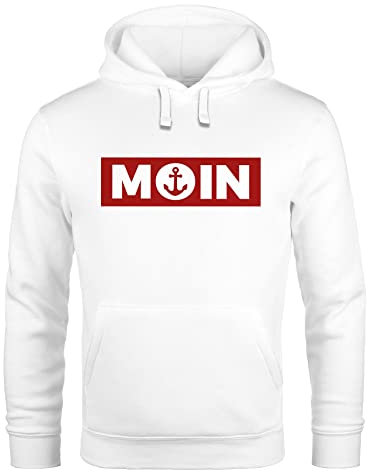 Neverless® Hoodie Herren Moin norddeutsch Morgen Anker Kapuzen-Pullover Print Männer Fashion Streetstyle weiß XXL