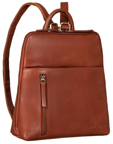 STILORD Holly Rucksack Frauen Klein Leder Rucksackhandtasche Damen Lederrucksack für iPad und DIN A5 Vintage Handtasche City Ausgehen Shopping Daypack Echtleder Farbe:vegetabil - Brandy