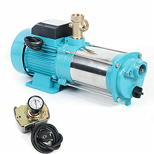 Pompe centrifuge Futchoy 1300 W 9,8 bar avec bouton pression de 6000 l/h 220 V avec manomètre en acier inoxydable