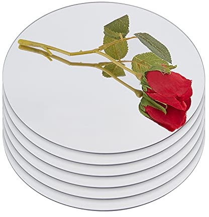 OLYCRAFT 6 Pcs 20cm Round Mirror Plate 4mm Thick Glass Round Mirror Trays Circle Mirror Candle Plates Circle Mirror Tiles Mirror Wall Stickers for Table Centerpieces Home Decoration