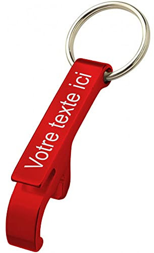 Porte clé en métal couleur Alu décapsuleur personnalisable - Gravure Laser Rouge