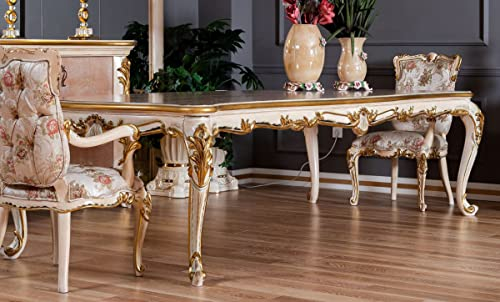 Casa Padrino Luxus Barock Esstisch Beige/Weiß/Gold - Prunkvoller Massivholz Esszimmertisch im Barockstil - Barock Esszimmer Möbel