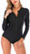 Achinel Womens One Piece Swimsuit Long Sleeve Rash Guard UV Protection Surfing Swimwear Beachwear Zip Front Wetsuit Swimming Costume Black 0729 L