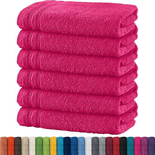 Erwin Müller Handtuch 6er-Pack Heidelberg 100% Baumwolle - saugstark, gut trocknend, kompakt, leichte Qualität pink Größe 50x100 cm - ideal für Sport, Strand, Reisen