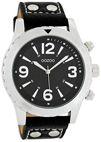 Oozoo Herrenuhr mit Nieten Lederband 45 MM Schwarz/Schwarz C6113