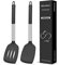 2 Pcs Silicone Spatulas Turners, Solid and Slotted Spatula Set, Non-Stick BPA Free High Heat Resistant Handy Kitchen Utensils for Cooking, Grill, Flipping Eggs, Fish, Pancake（Black）