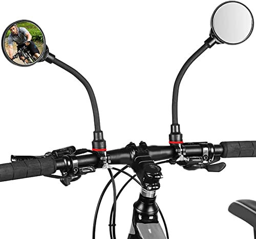 SUIUOI 2 Pack Universal Adjustable Safe Rearview Mirror,360° Rotatable Long Hose Large Screen Wide Angle Cycling Bicycle Mirror Convex Mirror,Acrylic Convex Safety Mirror