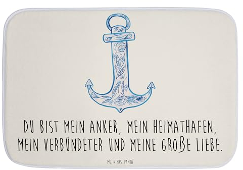 Mr. & Mrs. Panda Badvorleger Anker Blau - Geschenk, Badteppich, Tiere, Badezimmermatte, Badematte, Tiermotive, Badezimmermatten, Badezimmerteppich,