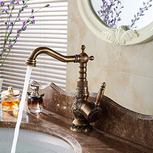 Mischbatterie Antik-Messing-Waschtischarmaturen Badarmaturen können Absperrhahn Wasserhahn Warm- und Kaltwasser-Mischbatterien drehen Einhandarmaturen für Küche Badezimmer