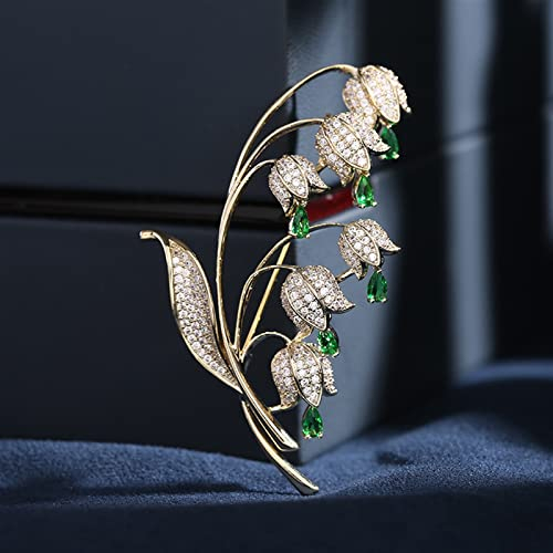 YUZZI Luxe cuivre Micro incrusté Cloche muguet Broche Femmes Bijoux de Mariage Cadeaux vêtements Accessoires 1 pièces (Color : Green)