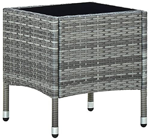 FIRBNUS Table à thé 40 x 40 x 45 cm avec plateau en verre - Table de balcon - Table de jardin - Table basse - Table basse - Table basse - Table de jardin - Table haute - Gris - En rotin synthétique et