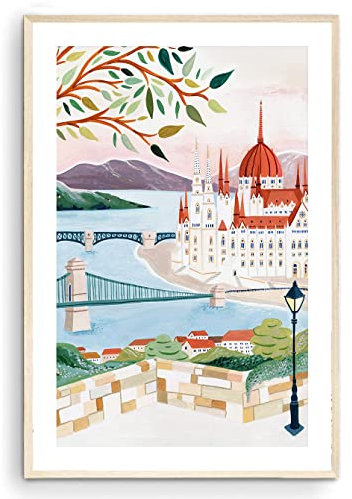 Nationcog Budapester Kunstdruck, Ungarn-Poster, Reisegeschenk, Wandkunst, Heimdekoration, Einweihungsfeier, ungerahmt, 40,6 x 61 cm