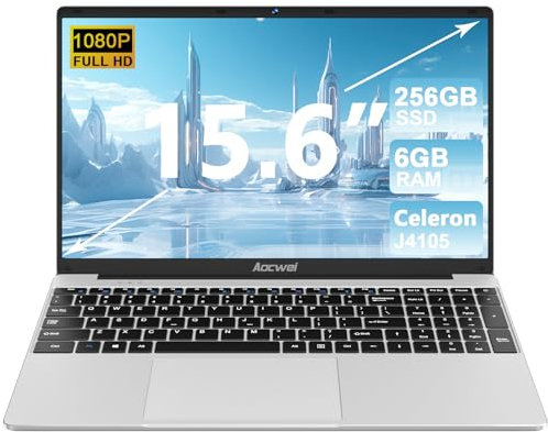Ordenador Portatil 15.6 Pulgadas 6GB RAM 256GB SSD Expansión, Ordenador Portatil Win 11 con 5G WiFi 3.0 Transmisión Puerto Bluetooth 4.2 1920*1080 FHD, Portatiles Buenos & Mini Puerto Multimedia-Plata
