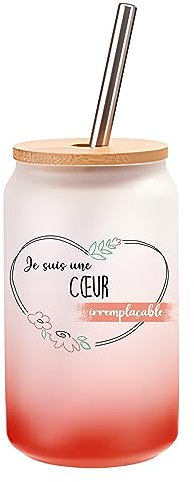 Verre Cocktail Cœur Irremplacable | Idée Cadeau Verre à Eau avec Paille