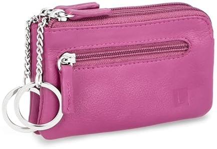 LEDEROW - XXL Schlüsseletui Leder Pink Damen und Herren [3 separate Fächer] Reißverschluss - Schlüsseltasche Schlüsselmäppchen groß echtleder für Schlüssel Autoschlüssel (Pink)