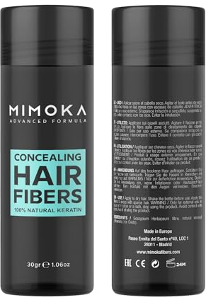 MIMOKA STREUHAAR – Kaschiert kahle Stellen sofort - 100% natürliche, nicht wahrnehmbare Mikrofasern - für Haar und Bart - in Pulverform für Herren- und Damenhaar - Dunkelbraun - 30 gr.