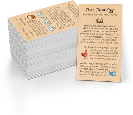 200 Eierbehandlungsanleitungskarten, doppelseitig bedruckte Eierstempel mit Etiketten für gewaschene/ungewaschene frische Eier und Zubehörkarten zur Eierpflege (8.8cm x 5cm)