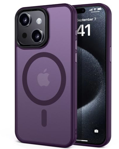 tigratigro Cover Magnetica per iPhone 15, Compatibile con MagSafe, Custodia Traslucida Opaca Posteriore Sottile Antiurto Protettiva Case, Protezione Antiurto di Grado Militare, Viola Profondo