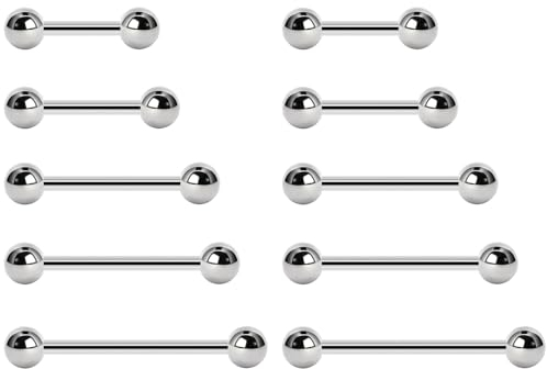 NewkeepsR Stahl 5 Paar 1,2mm Chirurgenstahl Außengewinde Zungenring Nippel Langhantel Bar Body Piercing 8mm 10mm 12mm 14mm 16mm