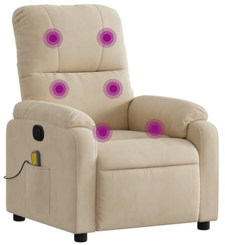 vidaXL Massagesessel, Sessel Verstellbare Rückenlehne Fußteil, Fernsehsessel Relaxsessel mit Liegefunktion, Liegesessel Polstersessel Ruhesessel, Creme Mikrofasergewebe