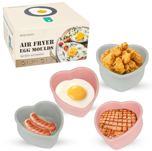 Air Fryer Egg Heart Moulds, Nonstick Silicone Ramekins for Air Fryer, Oven and Microwave,Reusable Food Grade Air Fryer Accessories for Cooking Baking -4PACK