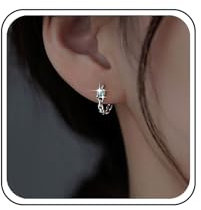 TseenYi Blue Square Crystal Hoop Earrings Silver Chain Link Hoop Earrings Tiny Rhinestone Drop Hoop Earrings Vintage Link Chain Round Hoop Earrings Jewelry for Women and Girls