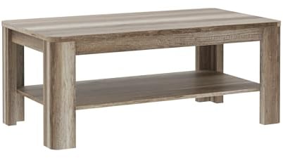 Forte Tiziano Couchtisch 110, Stilvoller Couchtisch, Sofatisch, Wohnzimmertisch, Holzwerkstoff, Antikeiche Holzdekor, 110 cm breit x 45 cm hoch x 60 cm tief