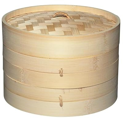 Luminexia Vaporera De Bambú,Cesta de Vapor 2 Niveles con Tapa - Vaporera Cocinar Vapor,Olla De Bambú Estilo Oriental Tradicional - para Albóndigas,Arroz,Dim Sum,Verduras,Pescado Y Carne,9 Tamaños