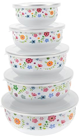TOPBATHY 1 Juego Tazón de conservación de esmalte fruteros ensaladera contenedores para nevera bochas Contenedores de comida Huevo tazón de sopa esmaltado tazón de frutas con cubierta pasta