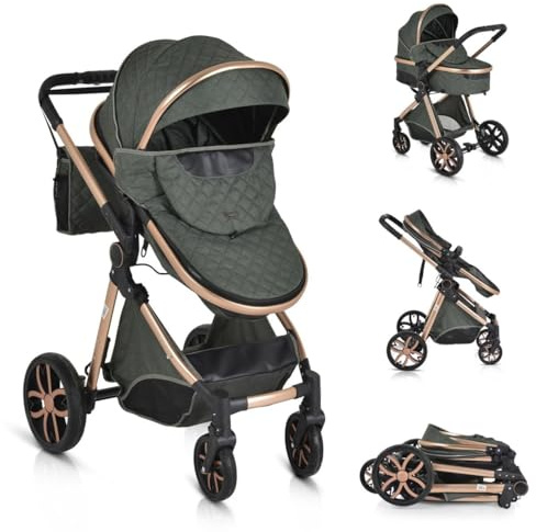 Moni Kinderwagen Alma Sportsitz Tragetasche umbaubar Wickeltasche Sitz umkehrbar grün