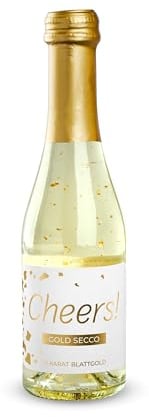 Gold Secco Cheers! 0,2l | Geschenk Sekt mit 22 Karat Goldflocken | Geschenk für deine Liebsten | Hochzeit oder Party Mitbringsel | 200 Milliliter Schaumwein | Prosecco