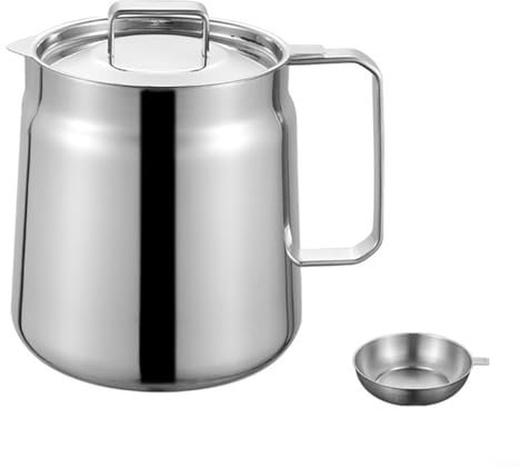 Contenitore per olio, contenitore per grasso in acciaio , contenitore per olio d'oliva, a prova di perdite, con filtro (2 L lucido)