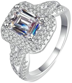 Gualiy Weißgold Trauringe 750, 18 Karat Silber Ringe Eheringe Quadrat Halo Ring mit Labor Diamant 2ct Ringe Größe 57