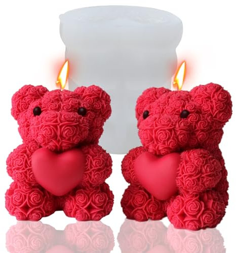 Rosenbär-Kerzenform,3D Bär Silikonformen,Kerzen-Silikonform,Gießformen,DIY Kerzenformen für selbstgemachte Seifen,Geschenke zum Valentinstag,Geburtstagsgeschenke
