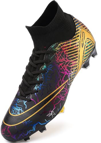 situkeke Herren Fußballschuhe High Top Spikes Fussballschuhe Jugendliche Cleats Professionelle Athletics Trainingsschuhe Outdoor Sport Gold 46 EU