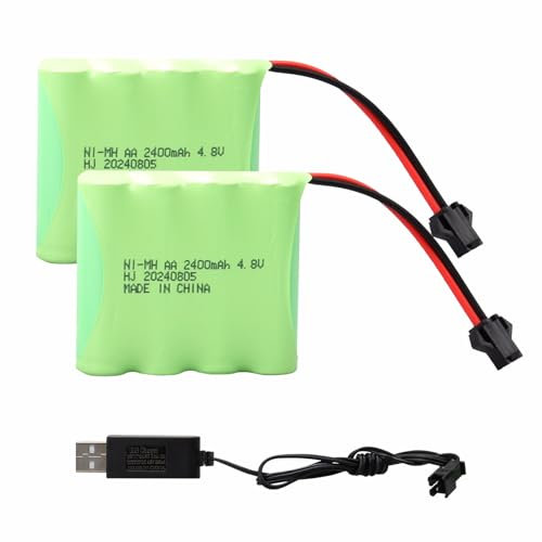 MXJFYY 2 pezzi NiMH RC batteria ricaricabile 4,8 V 2400 mAh con connettore SM 2P, adatto per auto radiocomandate, veicoli elettrici giocattolo, camion telecomandati, utensili elettrici