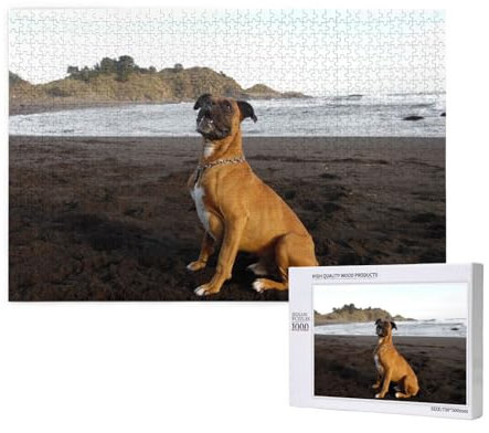 Strand braun Boxer Hund Portrait, Puzzle 1000 Teile, Holzpuzzle, Spielzeug, Familienspiel, Wanddekoration für Erwachsene und Teenager