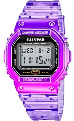 CALYPSO Reloj Digital Hombre y Mujer - Unisex de Caucho - Resistente al Agua 5 ATM Fecha y Calendario, Cronógrafo, Doble Horario, Luz, Alarma, 12 y 24 Horas K5874 - Color Splash
