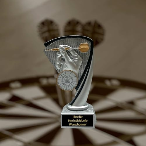 Dart Pokal - 14,5 cm Dartpokal mit Gravur aus Resin für Dart WM & Turniere