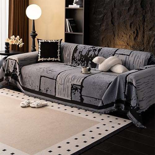 VanderHOME Sofa Überwurfdecke 1/2/3/4 Sitzer, Vielseitige Sofaüberwurf Couch Überzug Sofa Cover Futonbezug mit Quaste, Überwurf aus Chenille, für Vier Jahreszeiten, Couch Decke 180 * 130cm-Grau