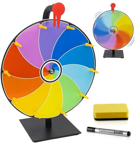 WIOONI Glücksrad zum Drehen, 10 Slots Glücksrad Spielzeug, mit Trocken Abwischbarem Marker und Radiergummi, Roulette-Spinner des Glücks, Preisrad-Spinner mit Ständer für Messen, Karneval